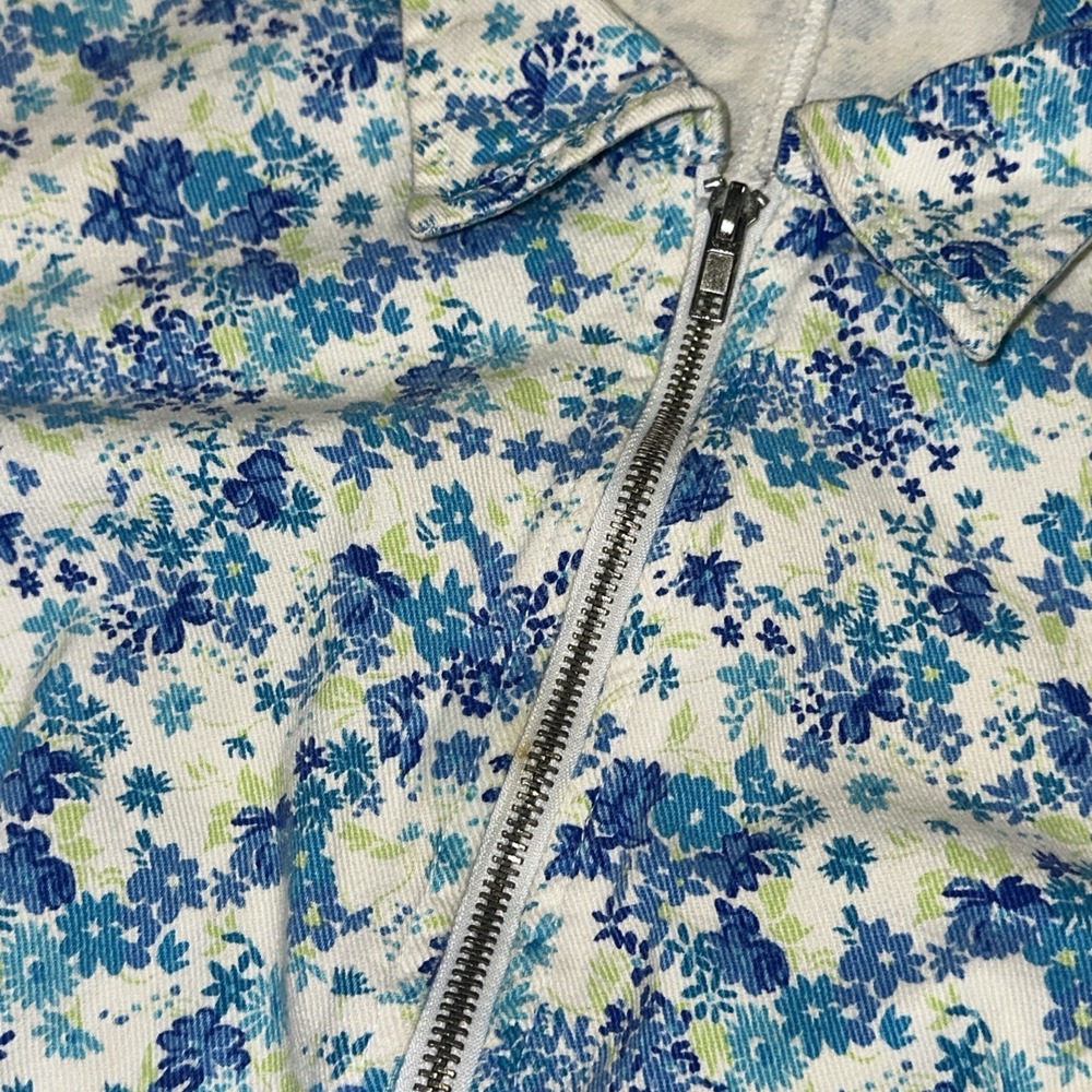 Vintage Paris Blues Denim Dress Medium Floral Full Zip Up Retro Y2K Midi Spring - Picture 8 of 9